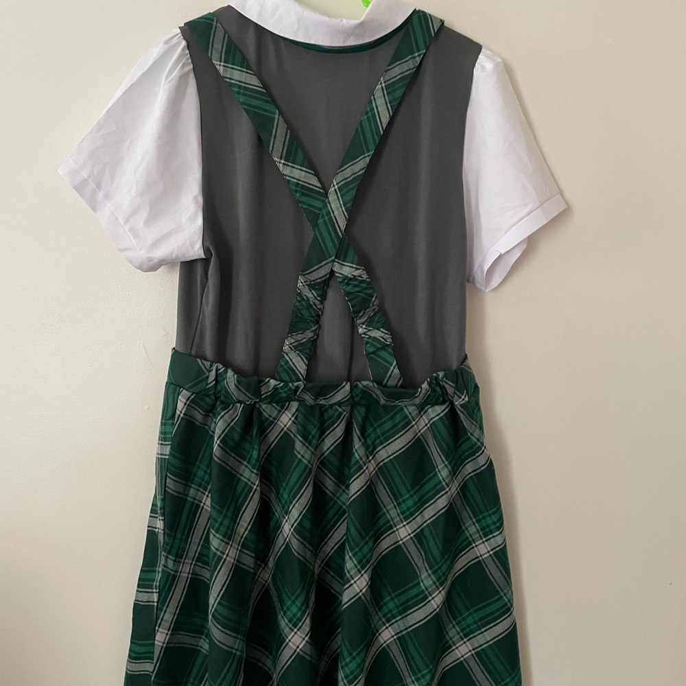 Slytherin Harry Potter Green uniform Plaid Suspender Skirt with White Shirt - Picture 2 of 5